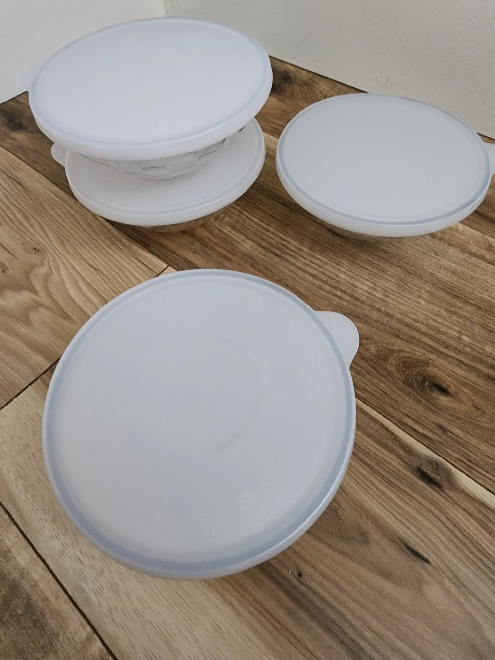 4 Vintage Tupperware Ice Prism 500ml Bowls 5751 with Lids 5752, Crystal Clear